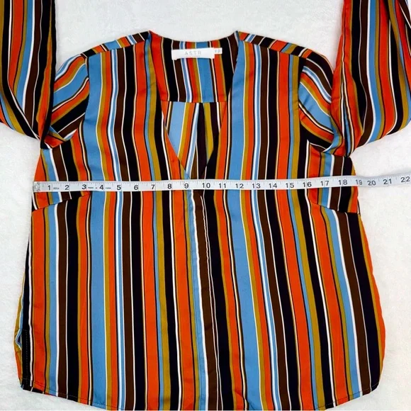 ASTR The Label Doreen Orange Multi Striped Satin Button-Up Long Sleeve Top Sz XS - Picture 10 of 10